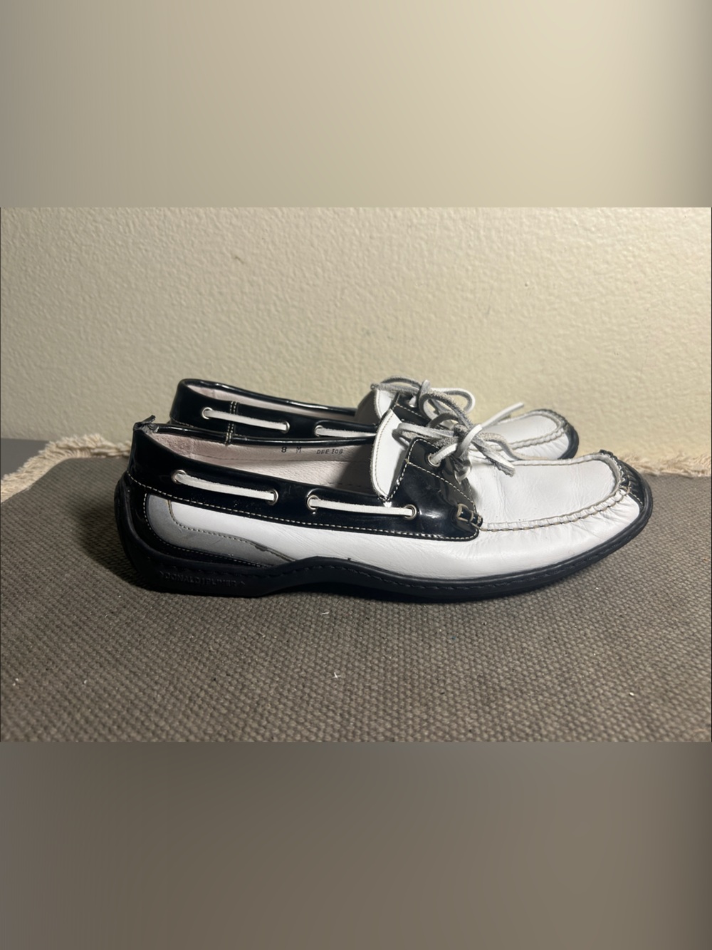 Donald J. Pliner Sport Black and White Leather Boat Loafers